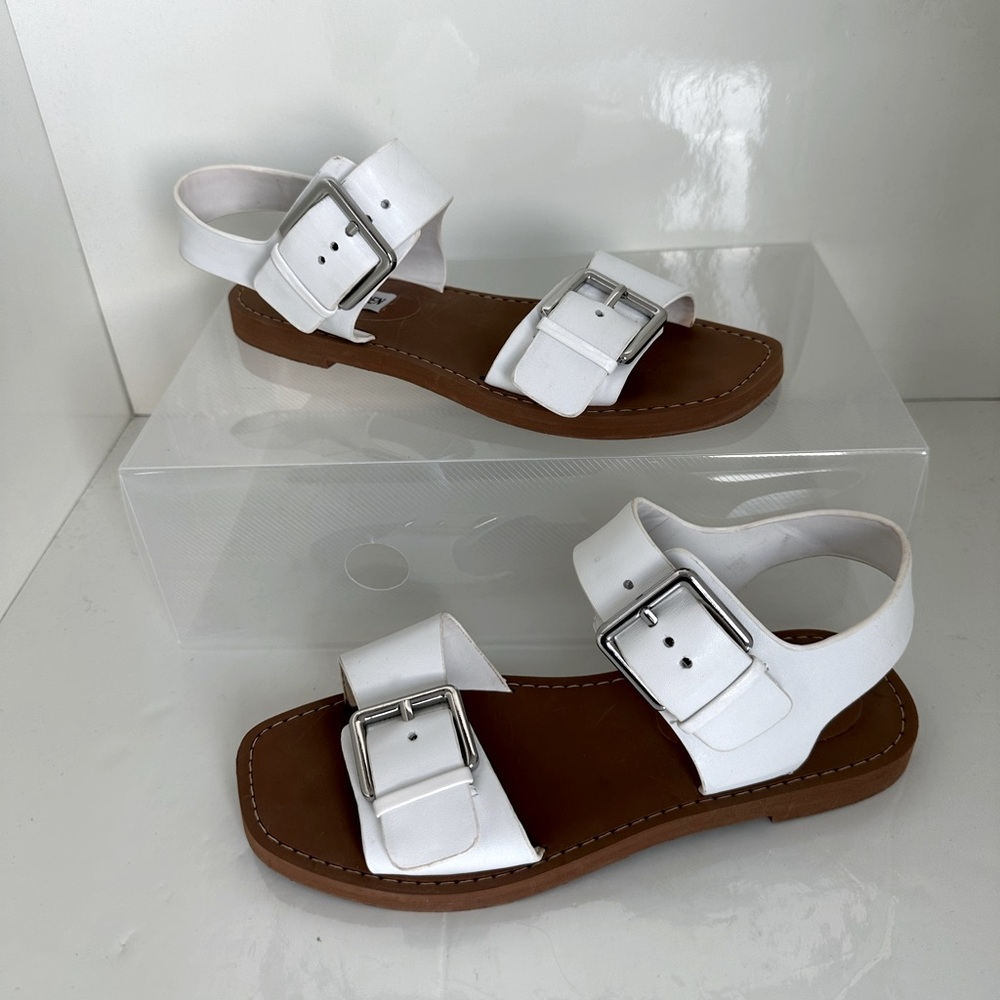 Steve Madden White Sandals with Silver Buckles - Picture 2 of 9